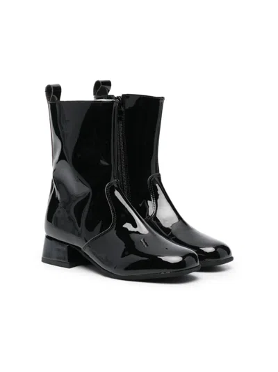 Monnalisa Kids' High-shine Finish Ankle Boots In Black