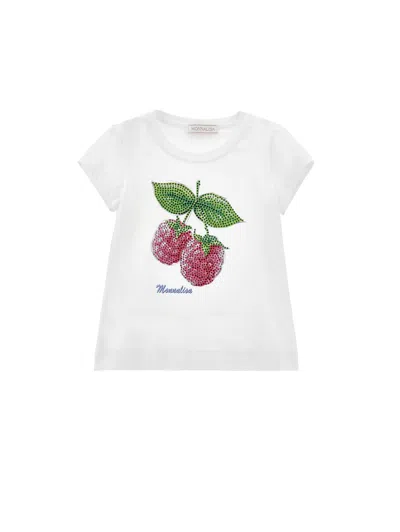 Monnalisa Kids' Himbeer-t-shirt Mit Strasssteinen In Weiss
