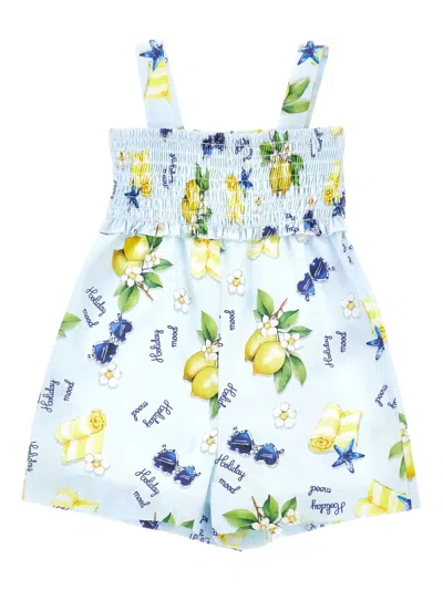 Monnalisa Kids' Holiday Mood Printed Playsuit In Blue