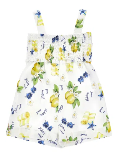 Monnalisa Kids' Holiday Mood Printed Playsuit In White