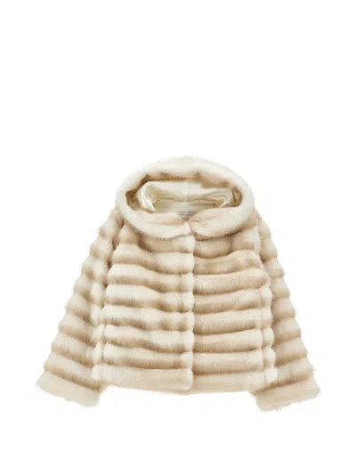 Monnalisa Kids' Hooded Faux-fur Jacket In Neutral