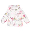 Monnalisa Hooded Floral Puffer Jacket In Ecru
