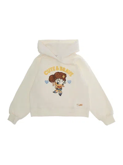 Monnalisa Hooded Logo-print Cotton Sweatshirt In Neutral