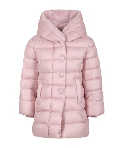 Monnalisa Hooded Padded Coat In Pink