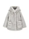 Monnalisa Hooded Plush Coat In Pearl Grey