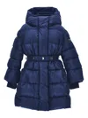Monnalisa Down Jacket With Belt And Hood In Blue