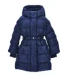 Monnalisa Down Jacket With Belt And Hood In Blue