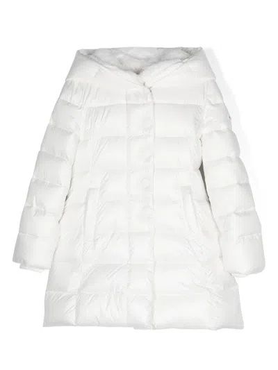 Monnalisa Kids' Hooded Puffer Midi Coat In White