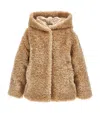 Monnalisa Plush Jacket With Hood In Beige