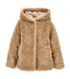 Monnalisa Plush Jacket With Hood In Beige