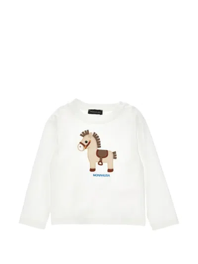 Monnalisa Babies' Horse-patch Long-sleeve T-shirt In White