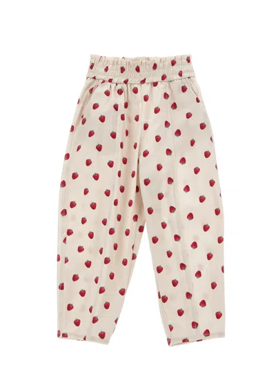 Monnalisa Kids' Fruit-print Tapered-leg Trousers In Neutrals