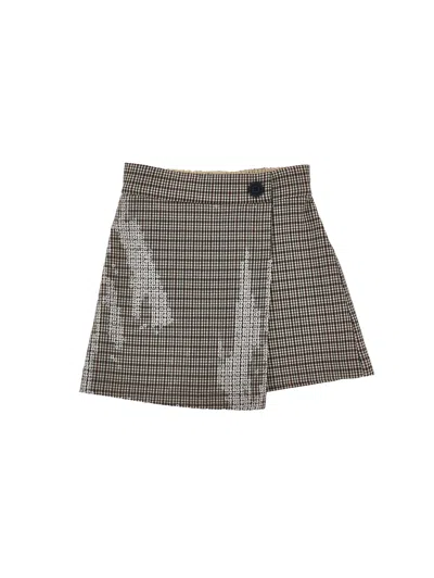 Monnalisa Babies'   Houndstooth And Sequin Skirt In Brown