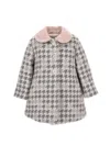 Monnalisa Houndstooth Coat In Antique Rose + Cream