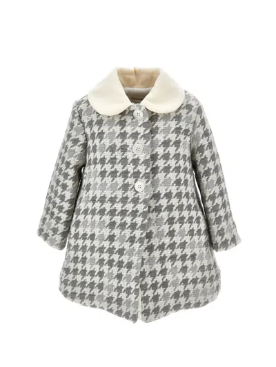Monnalisa Kids'   Houndstooth Coat In Grey + Cream