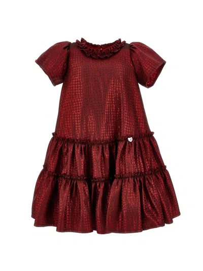 Monnalisa Kids'   Houndstooth Jacquard Dress In Ruby Red
