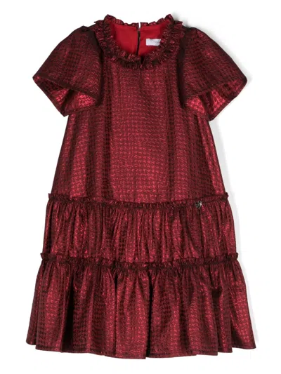 Monnalisa Kids' Houndstooth-pattern Tiered Dress In Red