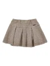 Monnalisa Houndstooth Pleated Mini Skirt In Gray