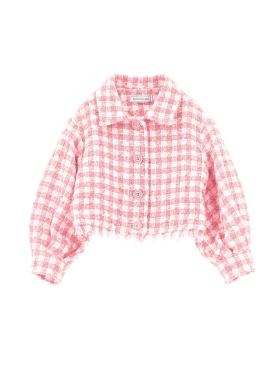 Monnalisa Kids'   Houndstooth Spencer Jacket In White + Rosa Fairytale