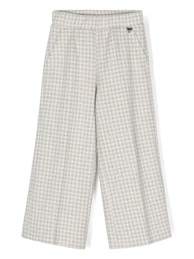 Monnalisa Kids' Houndstooth Straight-leg Trousers In White