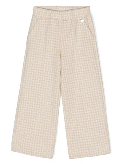 Monnalisa Kids' Houndstooth Wide-leg Trousers In Neutrals