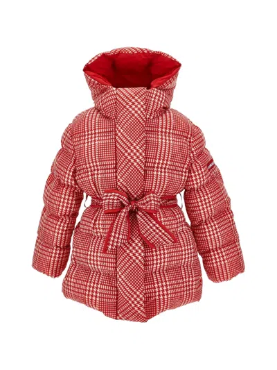 Monnalisa Kids' Houndstooth-pattern Belted Coat In Brown