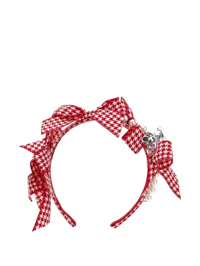 Monnalisa Kids' Houndstooth-pattern Bow-detail Headband In Red