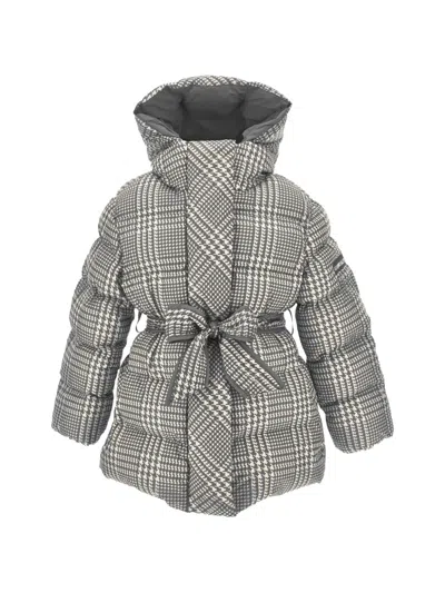 Monnalisa Kids' Houndstooth-print Belted Coat In Gray