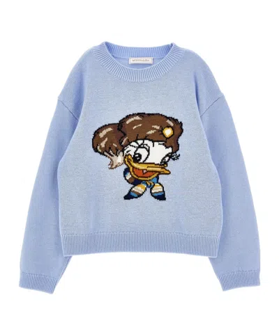 Monnalisa Kids' Iconic Character Intarsia Sweater In Blue