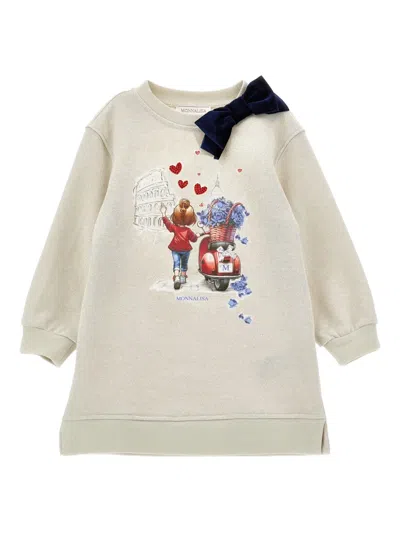 Monnalisa Kids' Illustration-print Dress In Neutral