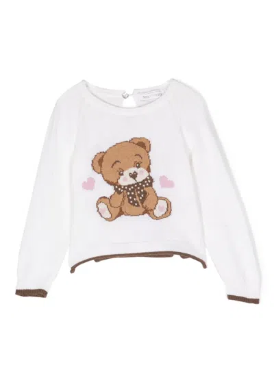 Monnalisa Babies' Intarsia-knitted Bear Wool Jumper In White