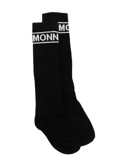 Monnalisa Kids' Intarsia-logo Ribbed Knee-high Socks In Black