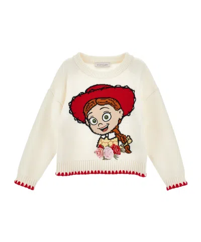 Monnalisa Intarsia-knit Embroidered-rose Sweater In White