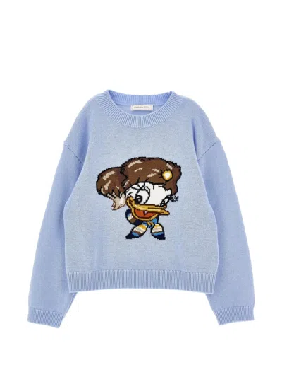 Monnalisa Kids' Intarsia-knit Long-sleeve Sweater In Blue