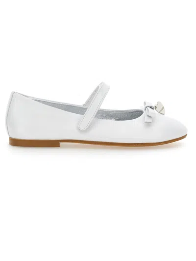 Monnalisa Iridescent Leather Ballet Flats In White
