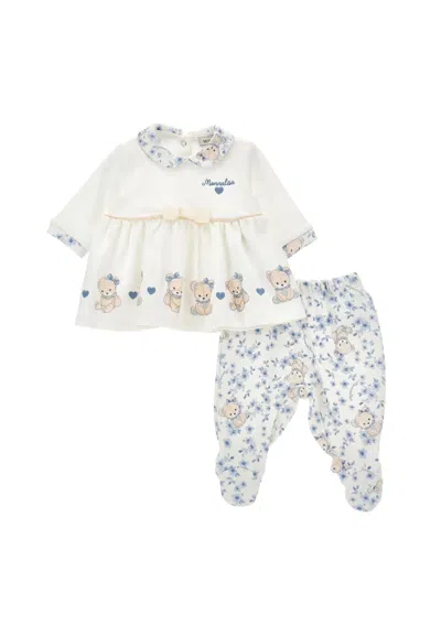 Monnalisa Ivory Birth Set For Baby Girl With Teddy Bears In White