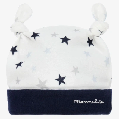 Monnalisa Ivory Cotton Baby Hat In Blue