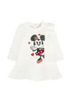 Monnalisa Ivory Dress For Baby Girl With Minnie In White