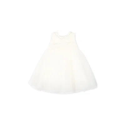 Monnalisa Ivory Dress For Baby Girl With Polka Dots