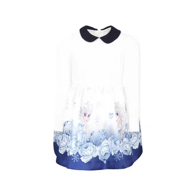 Monnalisa Kids' Ivory Dress For Girl With Frozen Print