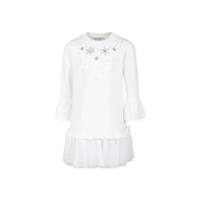 Monnalisa Kids' Ivory Dress For Girl With Sequins
