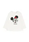 Monnalisa Ivory T-shirt For Baby Girl With Minnie In White