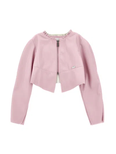 Monnalisa Kids' Logo-plaque Faux-leather Jacket In Pink