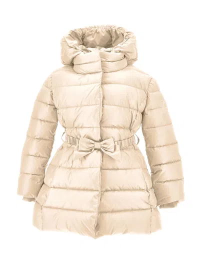Monnalisa Kids'   Genuine Down Polyester Coat In Ecru