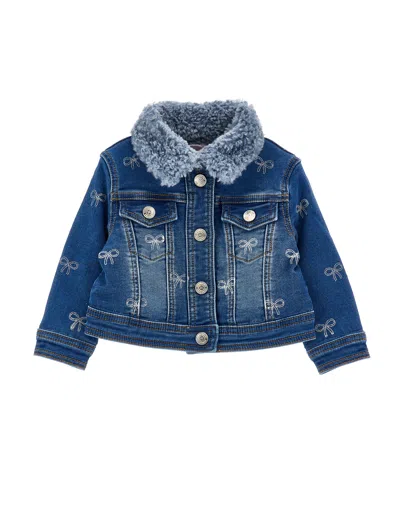 Monnalisa Babies' Jacke Mit Pelzschleifen In Blue