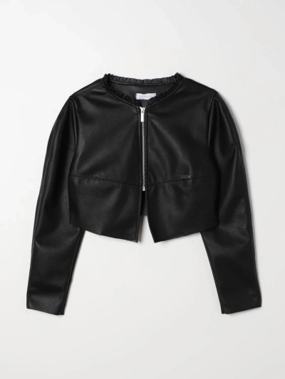 Monnalisa Kids' Logo-plaque Faux-leather Jacket In Black
