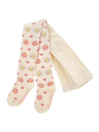 Monnalisa Kids'   Jacquard Cotton Tights In Ecru