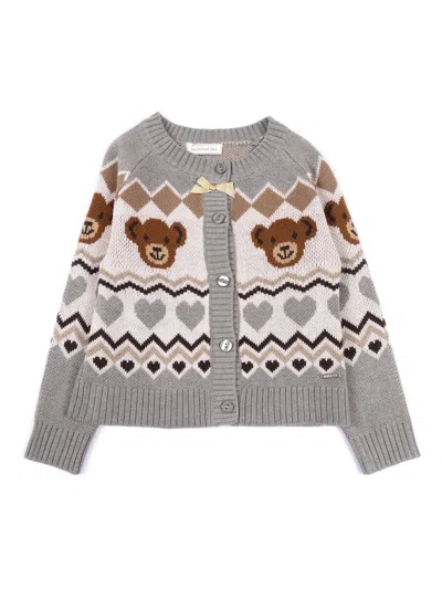 MONNALISA JAQUARD MIX WOOL CARDIGAN