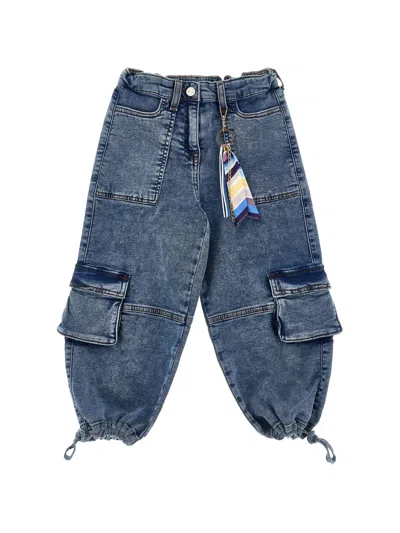 Monnalisa Jeans Cargo Jeans Di Felp In Animal Print