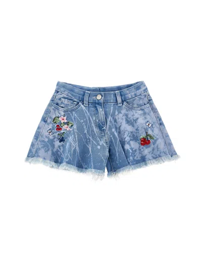 Monnalisa Kids'   Jeans Shorts With Rhinestones In Stone Bleach